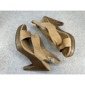 Coclico Womens Tan Leather Wood Heels Strappy Sandals 39 - US 8.5